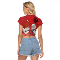Albania Santa Christmas Raglan Cropped T Shirt Christmas Albanian Eagle Flag Style - Wonder Print Shop