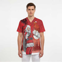 Albania Santa Christmas Scrub Top Christmas Albanian Eagle Flag Style - Wonder Print Shop