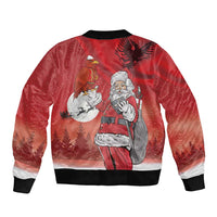 Albania Santa Christmas Sleeve Zip Bomber Jacket Christmas Albanian Eagle Flag Style - Wonder Print Shop
