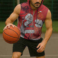 Albania Santa Christmas Sleeveless Zip Hoodie Christmas Albanian Eagle Flag Style - Wonder Print Shop