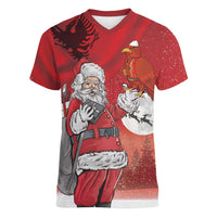 Albania Santa Christmas Women V-Neck T-Shirt Christmas Albanian Eagle Flag Style - Wonder Print Shop
