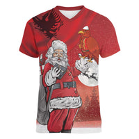 Albania Santa Christmas Women V-Neck T-Shirt Christmas Albanian Eagle Flag Style - Wonder Print Shop