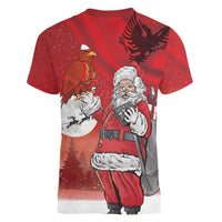 Albania Santa Christmas Women V-Neck T-Shirt Christmas Albanian Eagle Flag Style - Wonder Print Shop