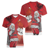 Albania Santa Christmas Women V-Neck T-Shirt Christmas Albanian Eagle Flag Style - Wonder Print Shop