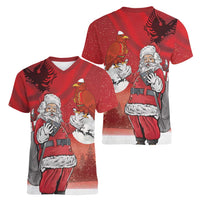 Albania Santa Christmas Women V-Neck T-Shirt Christmas Albanian Eagle Flag Style - Wonder Print Shop