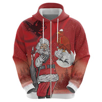 Albania Santa Christmas Zip Hoodie Christmas Albanian Eagle Flag Style - Wonder Print Shop