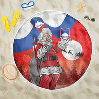 Slovenia Santa Christmas Beach Blanket Slovenija Vesel Bozic Flag Style - Wonder Print Shop