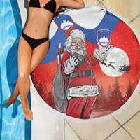 Slovenia Santa Christmas Beach Blanket Slovenija Vesel Bozic Flag Style - Wonder Print Shop