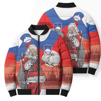 Slovenia Santa Christmas Bomber Puffer Jacket Slovenija Vesel Bozic Flag Style - Wonder Print Shop