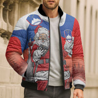 Slovenia Santa Christmas Bomber Puffer Jacket Slovenija Vesel Bozic Flag Style - Wonder Print Shop