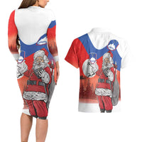 Slovenia Santa Christmas Couples Matching Long Sleeve Bodycon Dress and Hawaiian Shirt Slovenija Vesel Bozic Flag Style - Wonder Print Shop