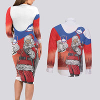 Slovenia Santa Christmas Couples Matching Long Sleeve Bodycon Dress and Long Sleeve Button Shirt Slovenija Vesel Bozic Flag Style - Wonder Print Shop