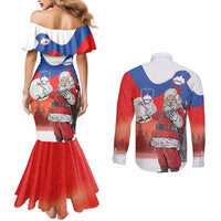 Slovenia Santa Christmas Couples Matching Mermaid Dress and Long Sleeve Button Shirt Slovenija Vesel Bozic Flag Style - Wonder Print Shop