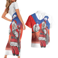 Slovenia Santa Christmas Couples Matching Short Sleeve Bodycon Dress and Hawaiian Shirt Slovenija Vesel Bozic Flag Style - Wonder Print Shop