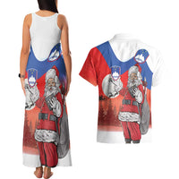Slovenia Santa Christmas Couples Matching Tank Maxi Dress and Hawaiian Shirt Slovenija Vesel Bozic Flag Style - Wonder Print Shop