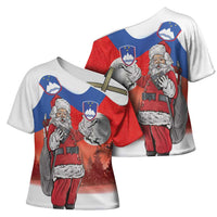 Slovenia Santa Christmas Cross Shoulder Shirt Slovenija Vesel Bozic Flag Style - Wonder Print Shop