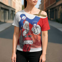 Slovenia Santa Christmas Cross Shoulder Shirt Slovenija Vesel Bozic Flag Style - Wonder Print Shop