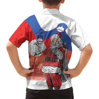 Slovenia Santa Christmas Family Matching Off The Shoulder Long Sleeve Dress and Hawaiian Shirt Slovenija Vesel Bozic Flag Style - Wonder Print Shop