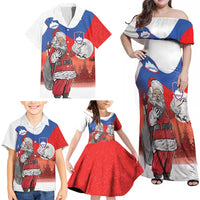 Slovenia Santa Christmas Family Matching Off Shoulder Maxi Dress and Hawaiian Shirt Slovenija Vesel Bozic Flag Style - Wonder Print Shop