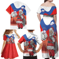 Slovenia Santa Christmas Family Matching Off Shoulder Maxi Dress and Hawaiian Shirt Slovenija Vesel Bozic Flag Style - Wonder Print Shop