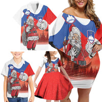 Slovenia Santa Christmas Family Matching Off Shoulder Short Dress and Hawaiian Shirt Slovenija Vesel Bozic Flag Style - Wonder Print Shop