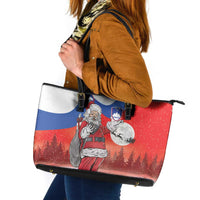 Slovenia Santa Christmas Leather Tote Bag Slovenija Vesel Bozic Flag Style - Wonder Print Shop