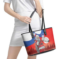 Slovenia Santa Christmas Leather Tote Bag Slovenija Vesel Bozic Flag Style - Wonder Print Shop