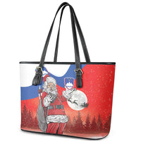 Slovenia Santa Christmas Leather Tote Bag Slovenija Vesel Bozic Flag Style - Wonder Print Shop