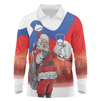 Slovenia Santa Christmas Long Sleeve Polo Shirt Slovenija Vesel Bozic Flag Style - Wonder Print Shop