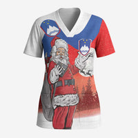 Slovenia Santa Christmas Scrub Top Slovenija Vesel Bozic Flag Style - Wonder Print Shop