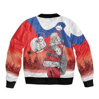 Slovenia Santa Christmas Sleeve Zip Bomber Jacket Slovenija Vesel Bozic Flag Style - Wonder Print Shop