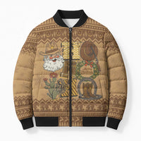 Western Cowboy Christmas Bomber Puffer Jacket Cowboy Santa Ho Ho Ho Retro - Wonder Print Shop