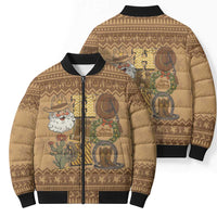 Western Cowboy Christmas Bomber Puffer Jacket Cowboy Santa Ho Ho Ho Retro - Wonder Print Shop