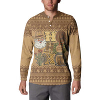 Western Cowboy Christmas Button Sweatshirt Cowboy Santa Ho Ho Ho Retro - Wonder Print Shop