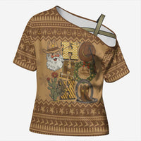 Western Cowboy Christmas Cross Shoulder Shirt Cowboy Santa Ho Ho Ho Retro - Wonder Print Shop
