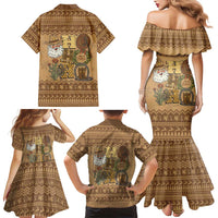 Western Cowboy Christmas Family Matching Mermaid Dress and Hawaiian Shirt Cowboy Santa Ho Ho Ho Retro - Wonder Print Shop
