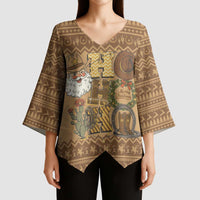 Western Cowboy Christmas Kimono Sleeve Blouse Cowboy Santa Ho Ho Ho Retro - Wonder Print Shop