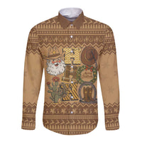 Western Cowboy Christmas Long Sleeve Button Shirt Cowboy Santa Ho Ho Ho Retro - Wonder Print Shop