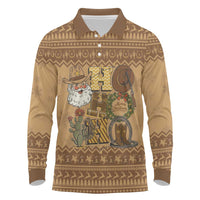 Western Cowboy Christmas Long Sleeve Polo Shirt Cowboy Santa Ho Ho Ho Retro - Wonder Print Shop