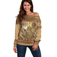 Western Cowboy Christmas Off Shoulder Sweater Cowboy Santa Ho Ho Ho Retro - Wonder Print Shop