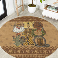 Western Cowboy Christmas Round Carpet Cowboy Santa Ho Ho Ho Retro - Wonder Print Shop