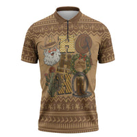 Western Cowboy Christmas Zipper Polo Shirt Cowboy Santa Ho Ho Ho Retro - Wonder Print Shop