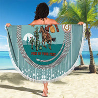 Cowboy Christmas Beach Blanket Giddy Up Jingle Horse Green Version - Wonder Print Shop