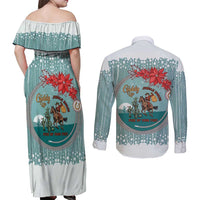 Cowboy Christmas Couples Matching Off Shoulder Maxi Dress and Long Sleeve Button Shirt Giddy Up Jingle Horse Green Version - Wonder Print Shop