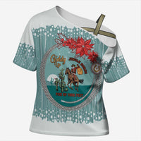 Cowboy Christmas Cross Shoulder Shirt Giddy Up Jingle Horse Green Version - Wonder Print Shop