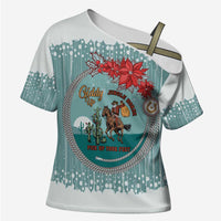 Cowboy Christmas Cross Shoulder Shirt Giddy Up Jingle Horse Green Version - Wonder Print Shop