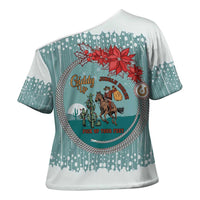 Cowboy Christmas Cross Shoulder Shirt Giddy Up Jingle Horse Green Version - Wonder Print Shop
