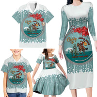 Cowboy Christmas Family Matching Long Sleeve Bodycon Dress and Hawaiian Shirt Giddy Up Jingle Horse Green Version - Wonder Print Shop