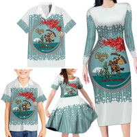 Cowboy Christmas Family Matching Long Sleeve Bodycon Dress and Hawaiian Shirt Giddy Up Jingle Horse Green Version - Wonder Print Shop