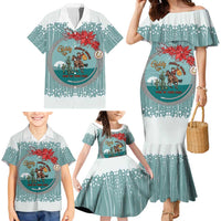 Cowboy Christmas Family Matching Mermaid Dress and Hawaiian Shirt Giddy Up Jingle Horse Green Version - Wonder Print Shop